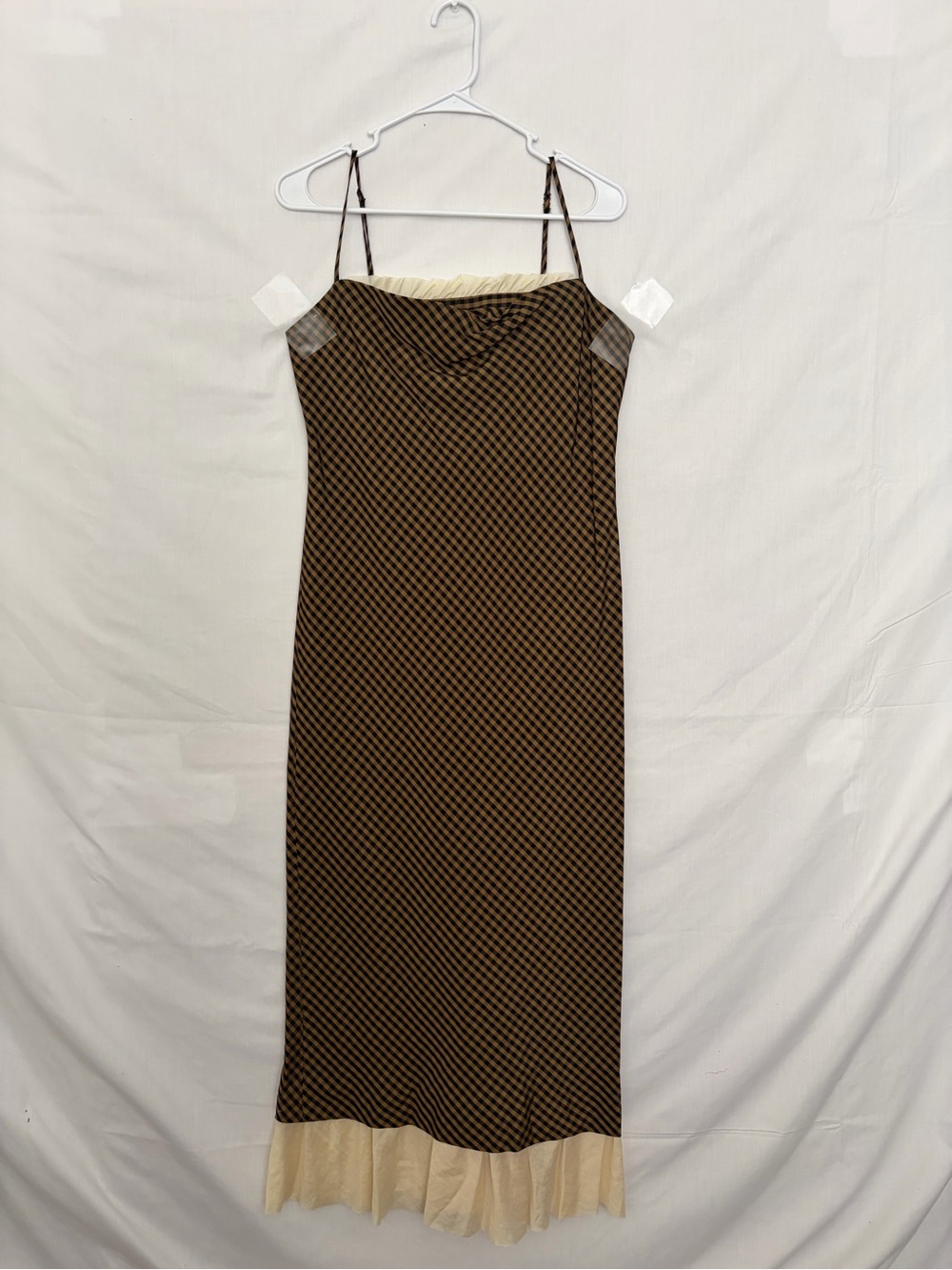 Antonio Melani Size 4 Plaid Gingham Midi Slip Dress Brown Cream Y2K Style(A915)